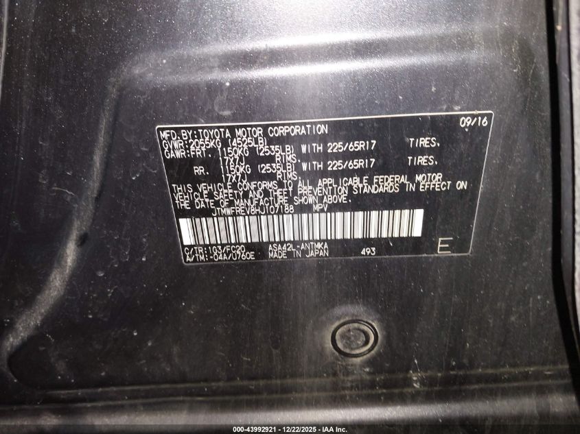 2017 Toyota Rav4 Xle VIN: JTMWFREV8HJ107188 Lot: 43992921