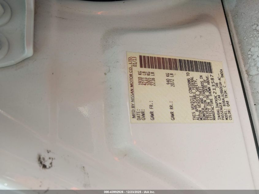 2013 Nissan Altima 2.5 Sl VIN: 1N4AL3APXDC213587 Lot: 43992926