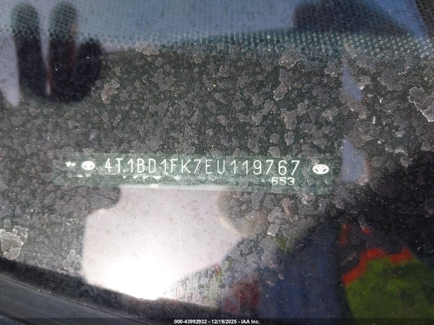 2014 Toyota Camry Hybrid Xle VIN: 4T1BD1FK7EU119767 Lot: 43992932