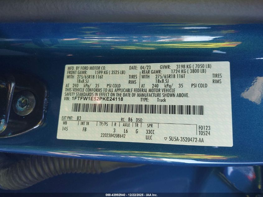 2023 Ford F-150 Xlt VIN: 1FTFW1E52PKE24118 Lot: 43992940