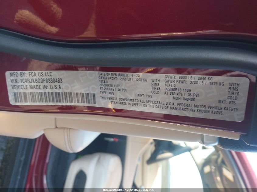 2023 Jeep Grand Cherokee L Limited 4X4 VIN: 1C4RJKBG0P8830483 Lot: 43993004
