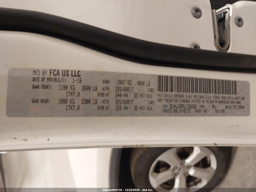 2018 Jeep Compass Latitude 4X4 VIN: 3C4NJDBB9JT282961 Lot: 43993115