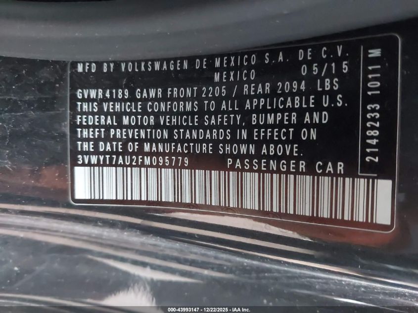 2015 Volkswagen Golf Gti 2.0T Se 2-Door VIN: 3VWYT7AU2FM095779 Lot: 43993147