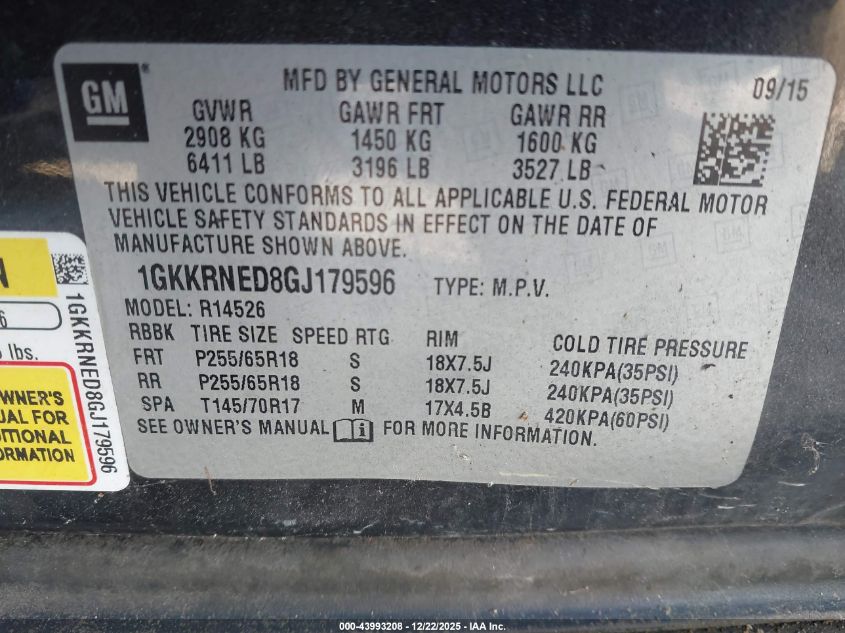 2016 GMC Acadia Sle-1 VIN: 1GKKRNED8GJ179596 Lot: 43993208