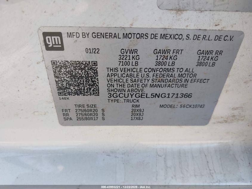 2022 Chevrolet Silverado 1500 Ltd 4Wd Standard Bed Ltz VIN: 3GCUYGEL5NG171366 Lot: 43993221