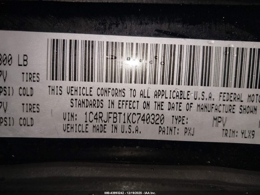 2019 Jeep Grand Cherokee Limited X 4X4 VIN: 1C4RJFBT1KC740320 Lot: 43993242