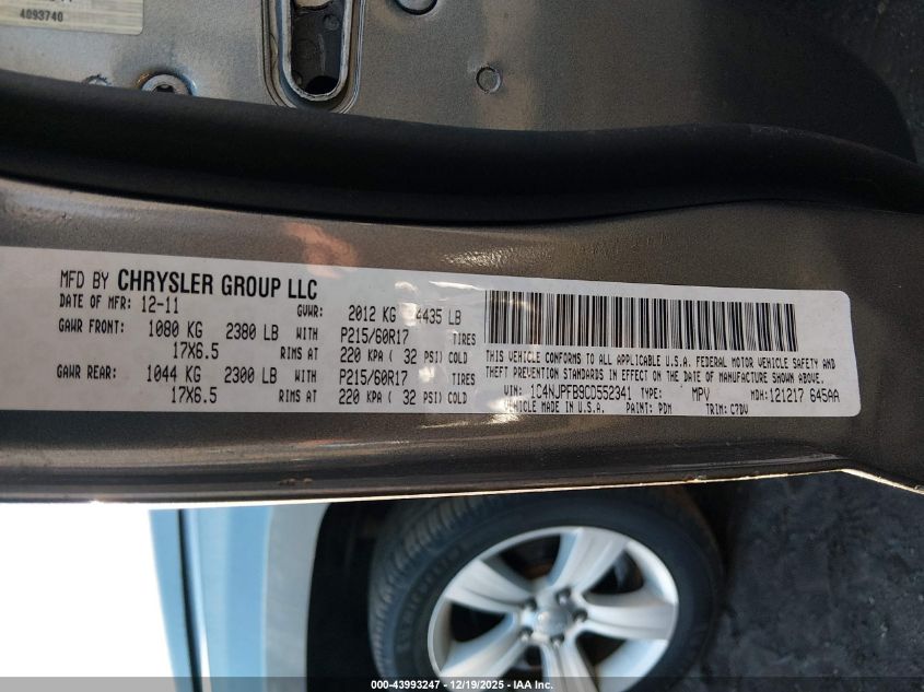 2012 Jeep Patriot Latitude VIN: 1C4NJPFB9CD552341 Lot: 43993247