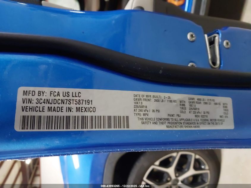 2025 Jeep Compass Limited 4X4 VIN: 3C4NJDCN7ST587191 Lot: 43993265