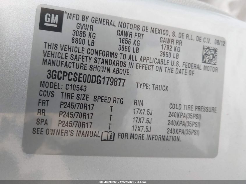 2013 Chevrolet Silverado 1500 Lt VIN: 3GCPCSE00DG179877 Lot: 43993266