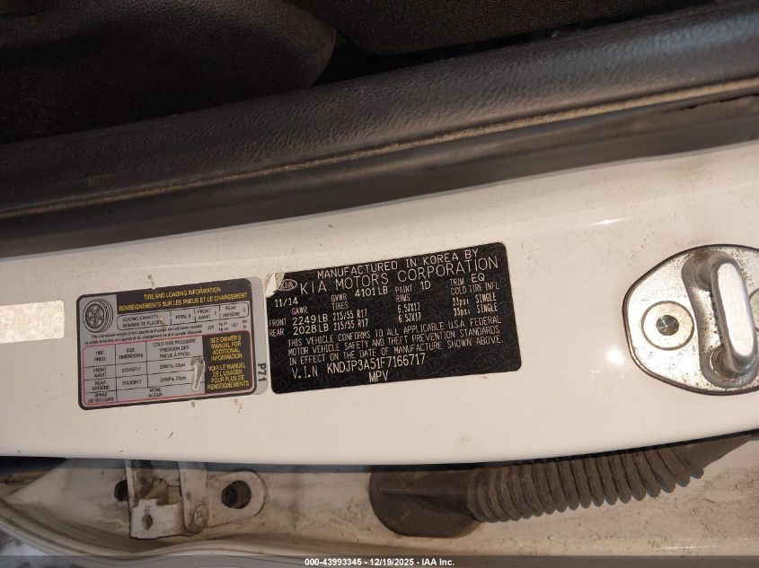 2015 Kia Soul + VIN: KNDJP3A51F7166717 Lot: 43993345