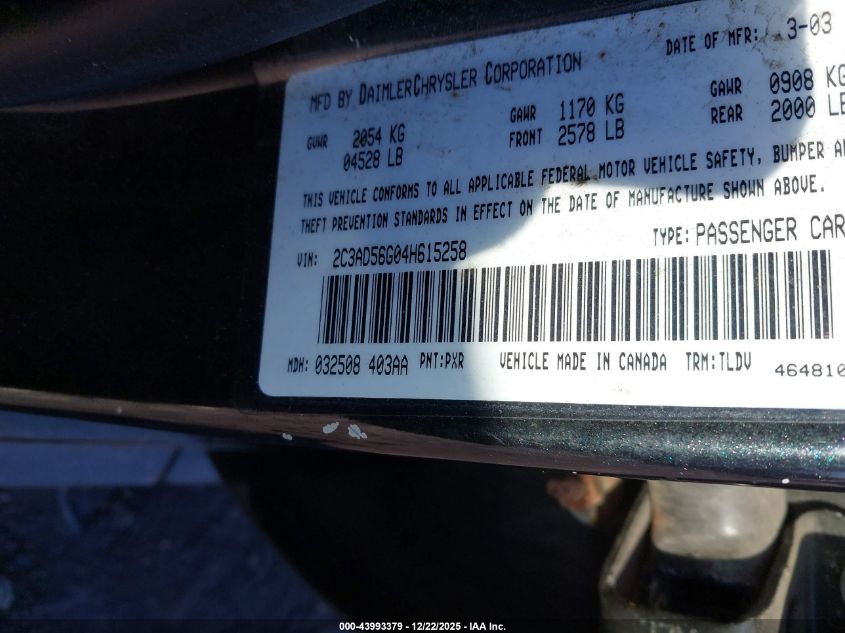 2004 Chrysler Concorde Limited VIN: 2C3AD56G04H615258 Lot: 43993379