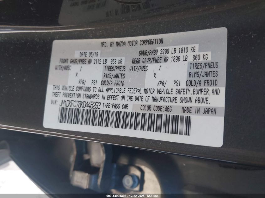 2019 Mazda Cx-3 Touring VIN: JM1DKFC78K0446293 Lot: 43993398
