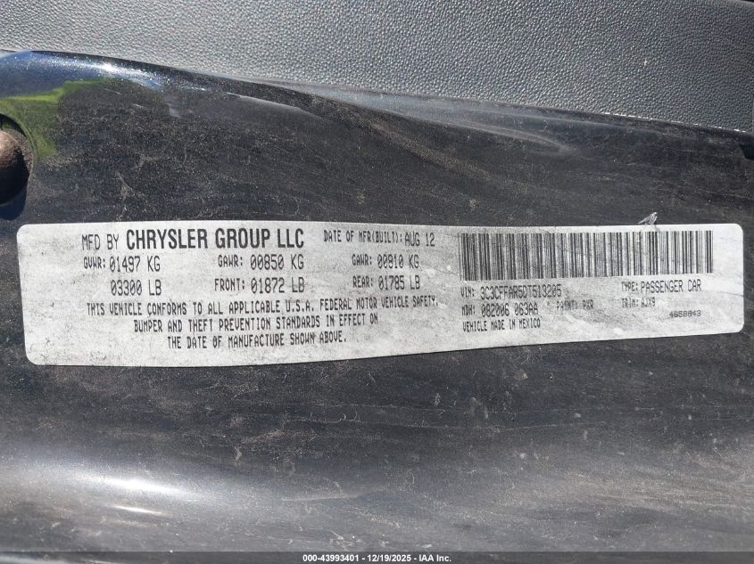 2013 Fiat 500 Pop VIN: 3C3CFFAR5DT513205 Lot: 43993401