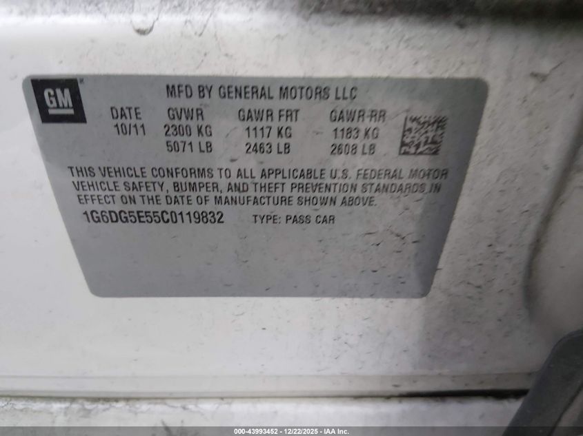 2012 Cadillac Cts Luxury VIN: 1G6DG5E55C0119832 Lot: 43993452