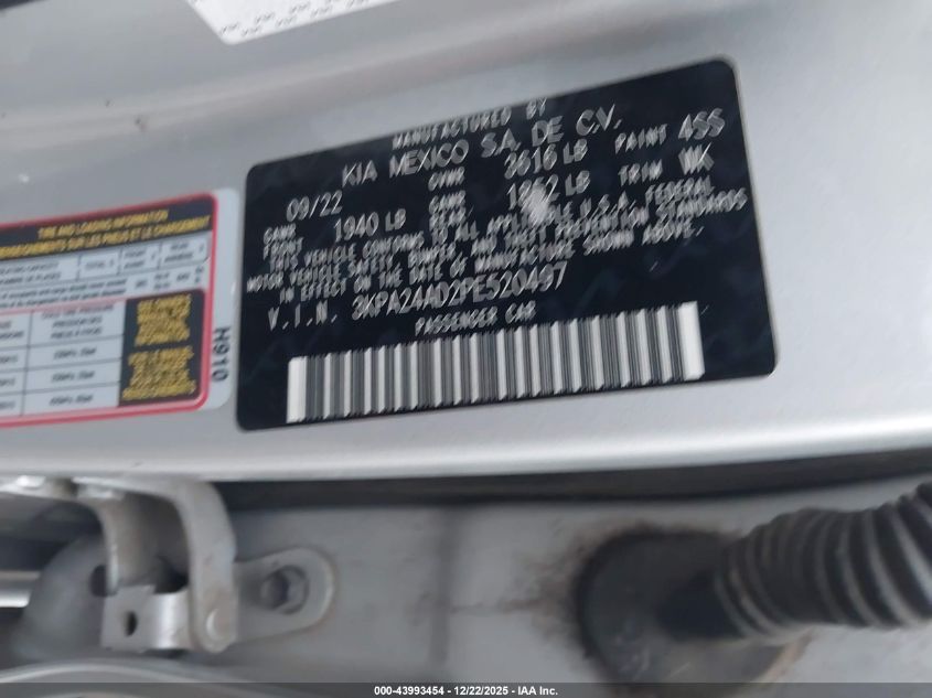 2023 Kia Rio S VIN: 3KPA24AD2PE520497 Lot: 43993454