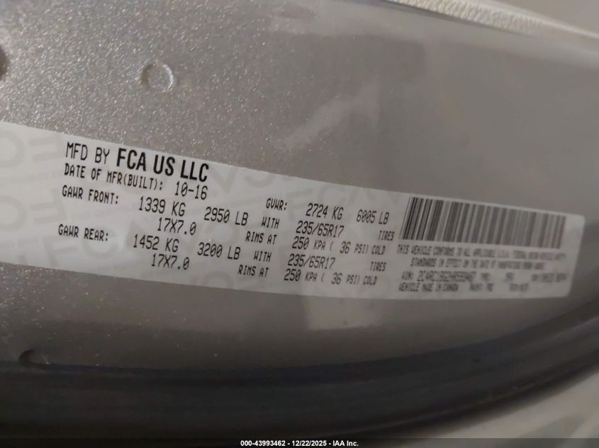 2017 Chrysler Pacifica Touring-L VIN: 2C4RC1BG2HR593487 Lot: 43993462