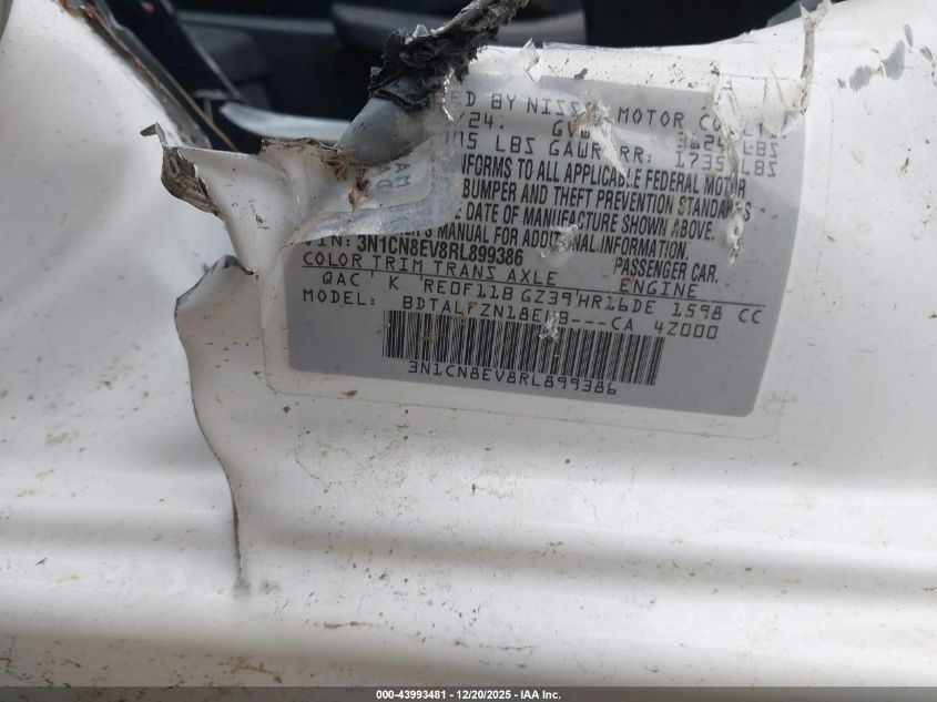 2024 Nissan Versa 1.6 Sv VIN: 3N1CN8EV8RL899386 Lot: 43993481