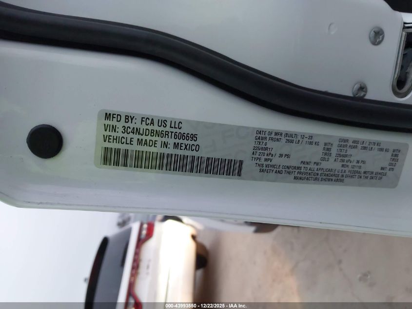 2024 Jeep Compass Latitude 4X4 VIN: 3C4NJDBN6RT606695 Lot: 43993550