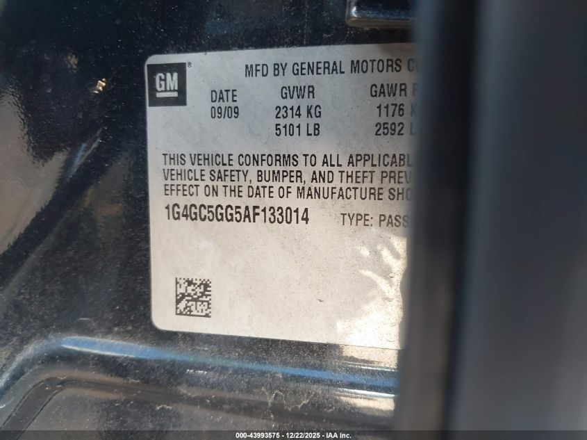 2010 Buick Lacrosse Cxl VIN: 1G4GC5GG5AF133014 Lot: 43993575
