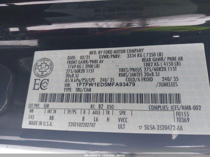 2021 Ford F-150 - 1FTFW1ED5MFA93479