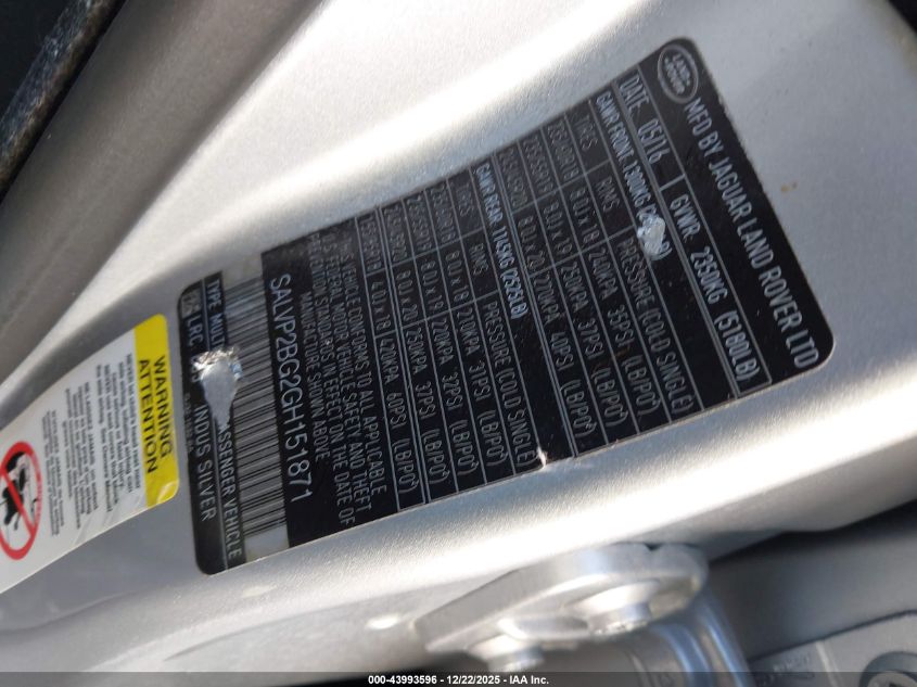 2016 Land Rover Range Rover Evoque Se/Se Premium VIN: SALVP2BG2GH151871 Lot: 43993596