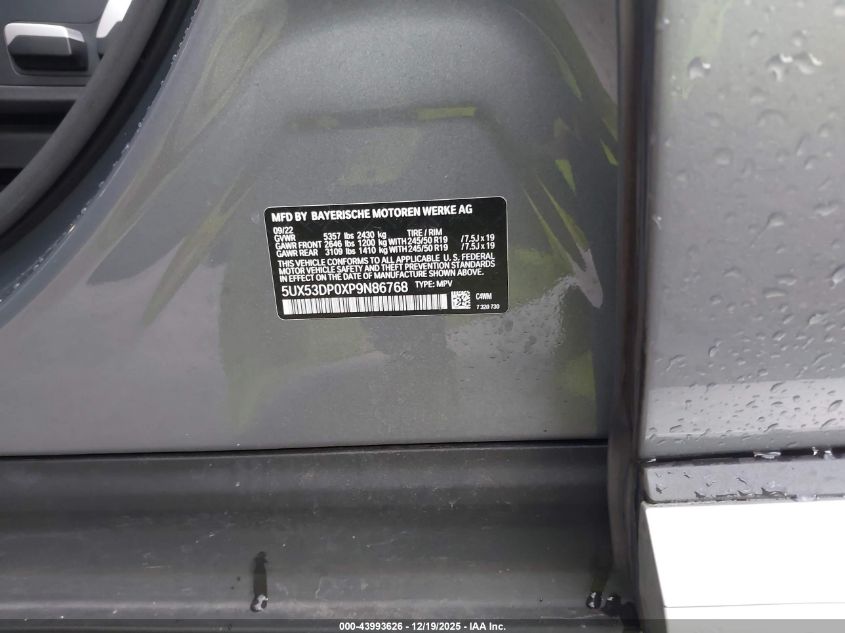 2023 BMW X3 xDrive30I VIN: 5UX53DP0XP9N86768 Lot: 43993626