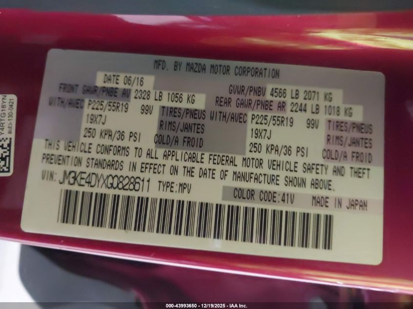 2016 Mazda Cx-5 Grand Touring VIN: JM3KE4DYXG0828611 Lot: 43993650