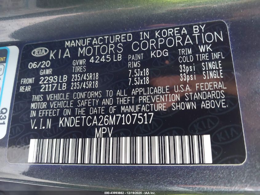 2021 Kia Seltos Sx Turbo VIN: KNDETCA26M7107517 Lot: 43993662