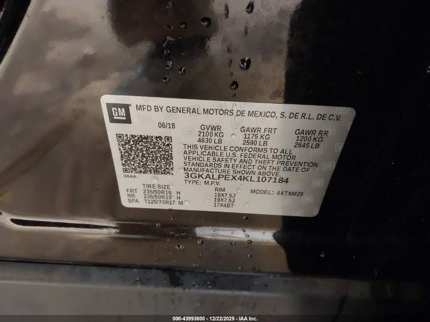 2019 GMC Terrain Slt VIN: 3GKALPEX4KL107184 Lot: 43993800