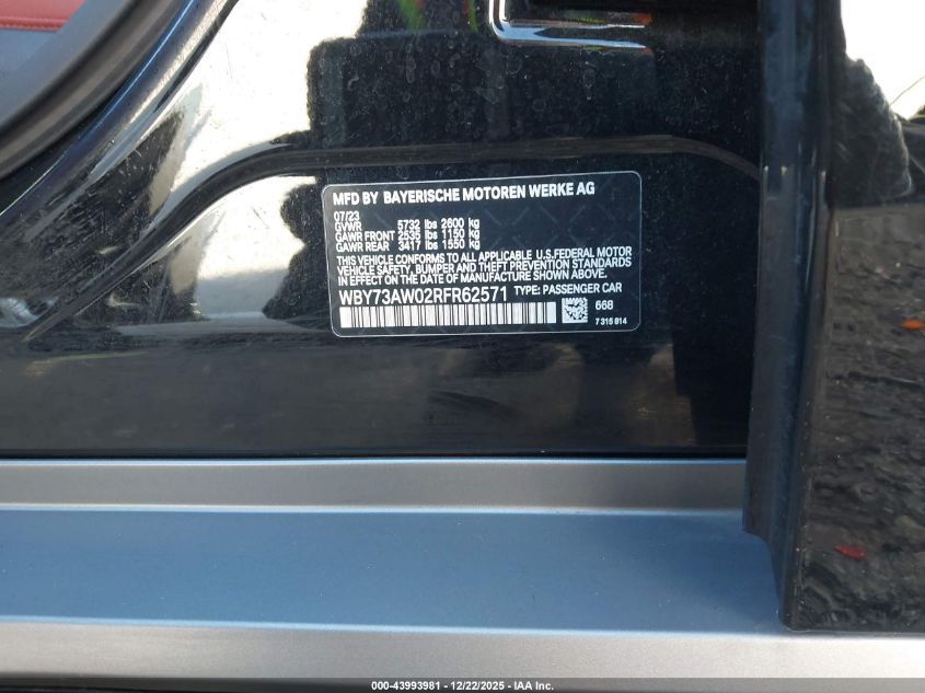 2024 BMW I4 Gran Coupe Edrive40 VIN: WBY73AW02RFR62571 Lot: 43993981