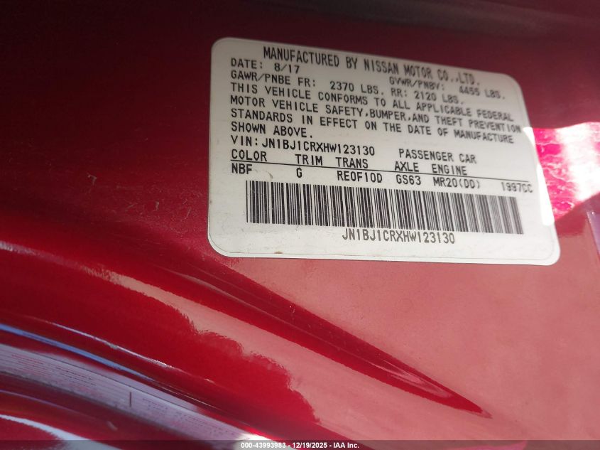 2017 Nissan Rogue Sport Sv VIN: JN1BJ1CRXHW123130 Lot: 43993983