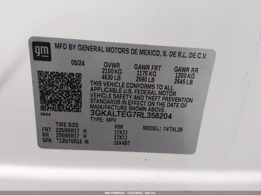 VIN 3GKALTEG7RL358204 2024 GMC TERRAIN AWD SLE