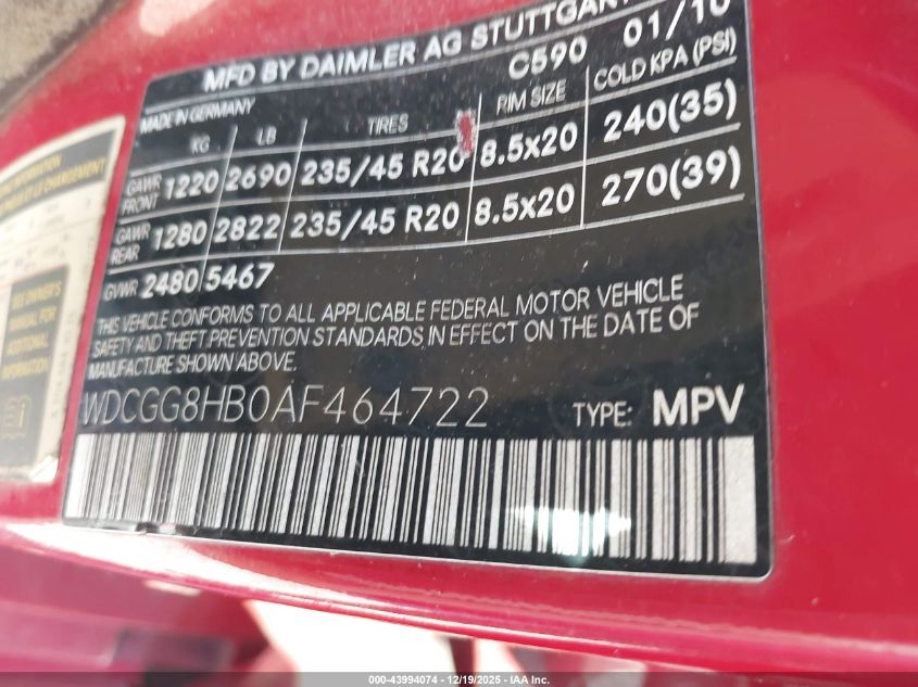 2010 Mercedes-Benz Glk 350 4Matic VIN: WDCGG8HB0AF464722 Lot: 43994074