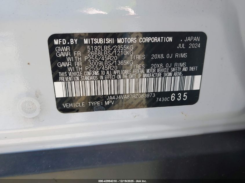 2024 Mitsubishi Outlander Se 2.5 S-Awc/Se Black Edition S-Awc/Se Black Edition W/Pano Roof S-Awc/Se Ralliart S-Awc VIN: JA4J4VA87RZ083973 Lot: 43994310