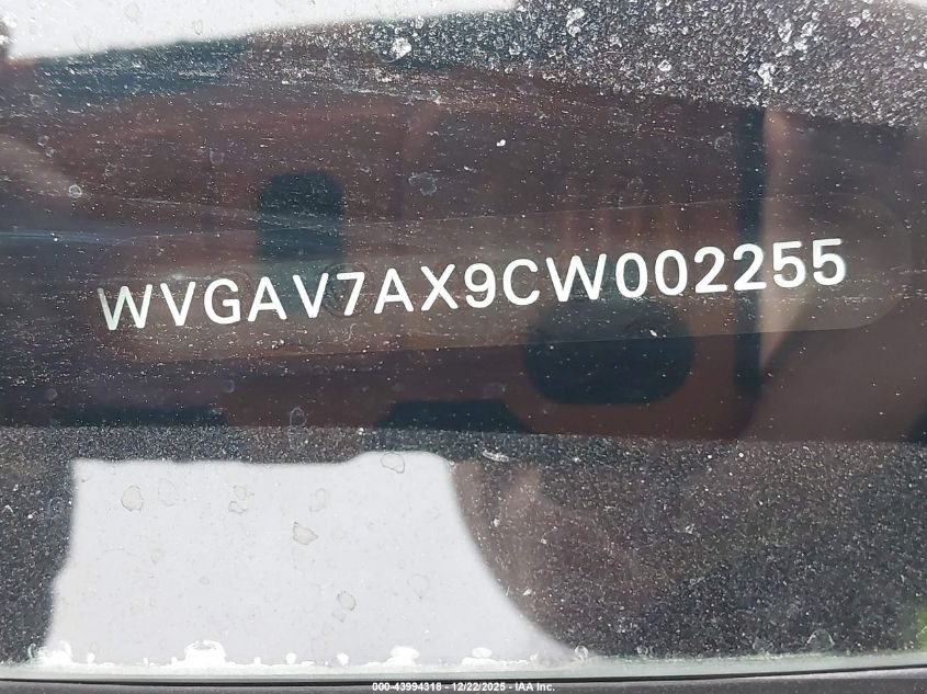 2012 Volkswagen Tiguan Sel VIN: WVGAV7AX9CW002255 Lot: 43994318
