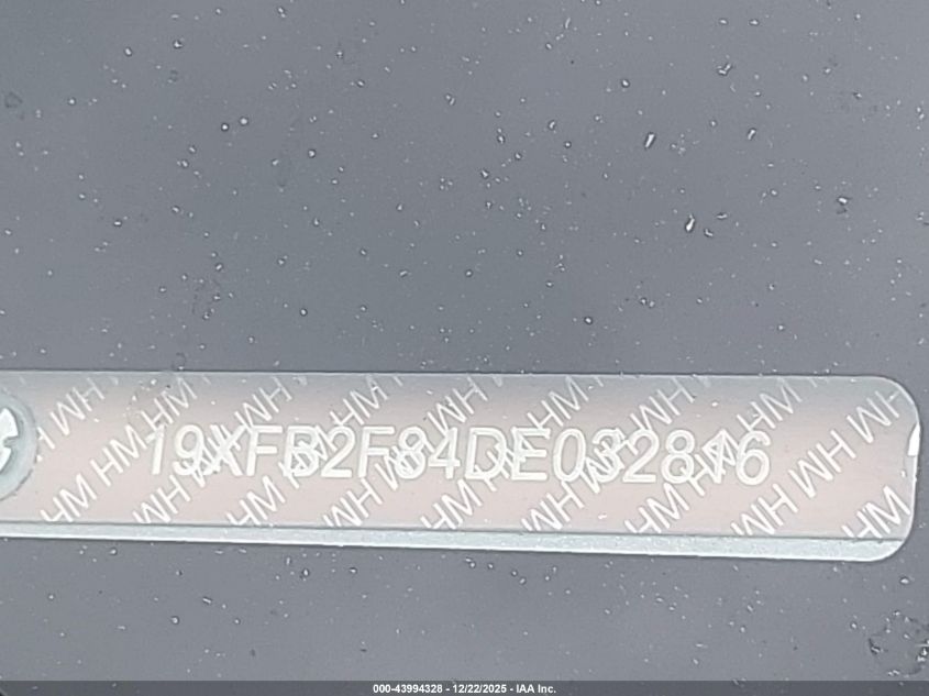 2013 Honda Civic Ex VIN: 19XFB2F84DE032816 Lot: 43994328