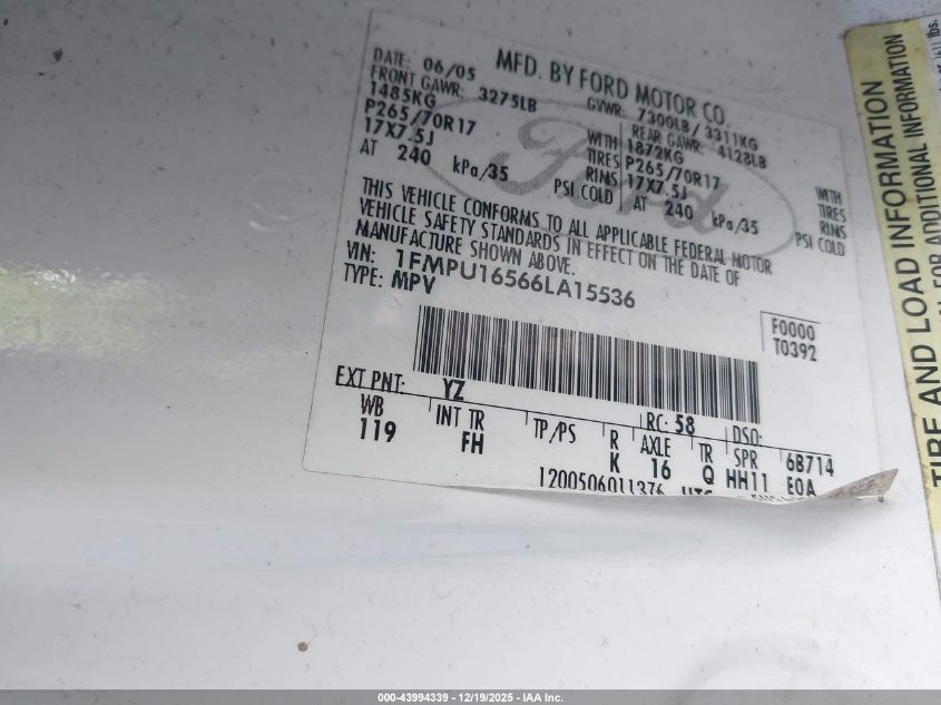 2006 Ford Expedition Xlt/Xlt Sport VIN: 1FMPU16566LA15536 Lot: 43994339