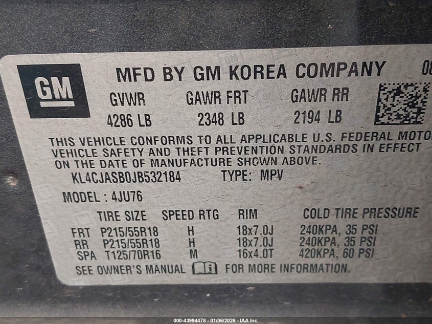 2018 Buick Encore Preferred VIN: KL4CJASB0JB532184 Lot: 43994478