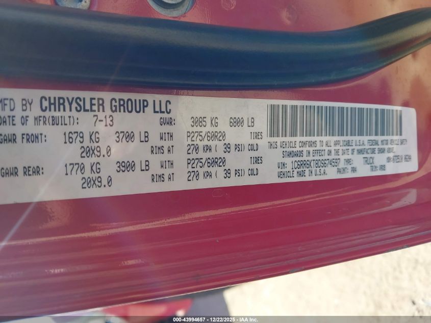 2013 Ram 1500 Express VIN: 1C6RR6KT8DS674597 Lot: 43994657