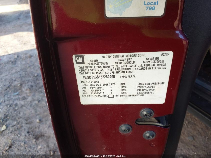 2005 Chevrolet Trailblazer Ls VIN: 1GNDT13S152282406 Lot: 43994661