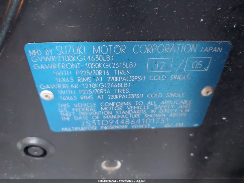 2006 Suzuki Grand Vitara Xsport VIN: JS3TD944864101731 Lot: 43994744