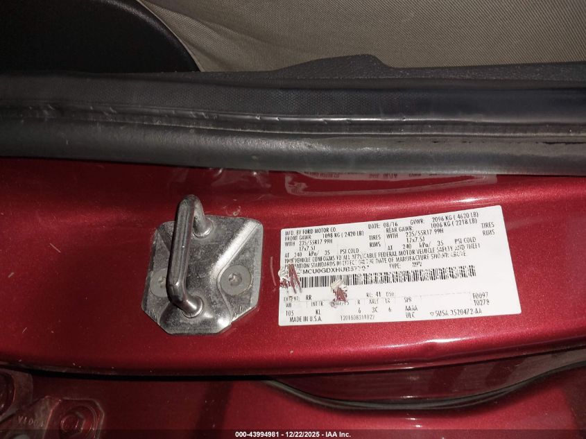 2017 Ford Escape Se VIN: 1FMCU0GDXHUB57707 Lot: 43994981