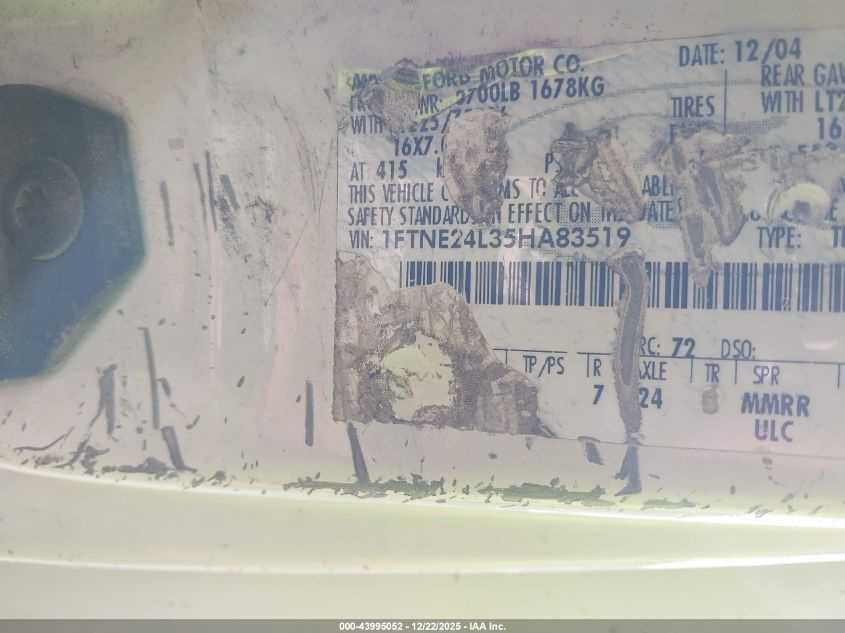 2005 Ford E-250 Commercial/Recreational VIN: 1FTNE24L35HA83519 Lot: 43995052