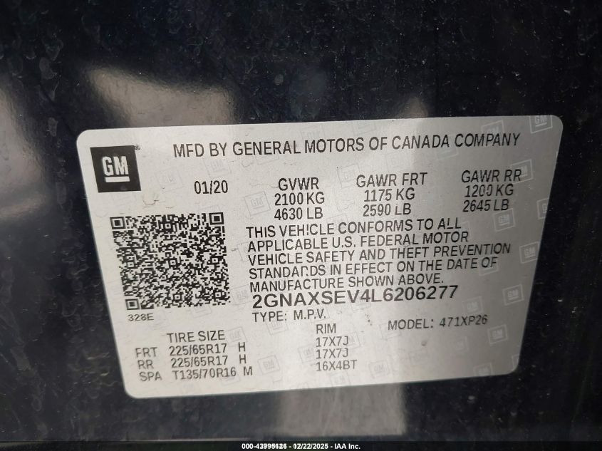 2020 Chevrolet Equinox Awd Ls VIN: 2GNAXSEV4L6206277 Lot: 43995126