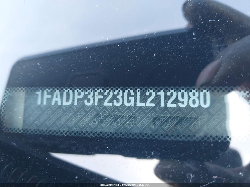 2016 Ford Focus Se VIN: 1FADP3F23GL212980 Lot: 43995181