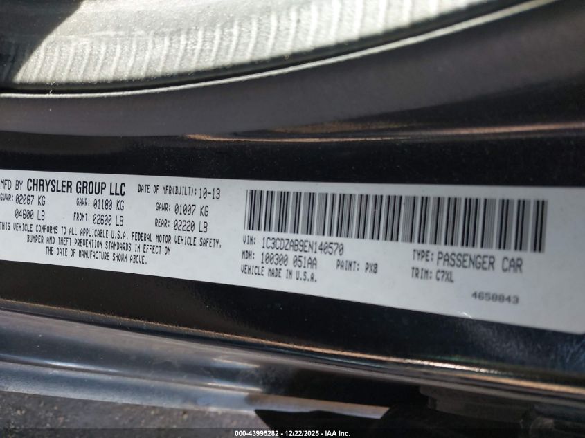 2014 Dodge Avenger Se VIN: 1C3CDZAB9EN140570 Lot: 43995282