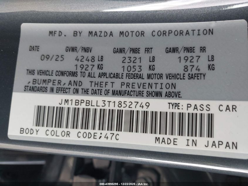 2026 Mazda Mazda3 2.5 S Carbon Edition VIN: JM1BPBLL3T1852749 Lot: 43995295