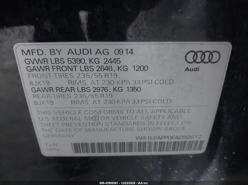 2015 Audi Q5 2.0T Premium VIN: WA1LFAFP0FA050612 Lot: 43995361