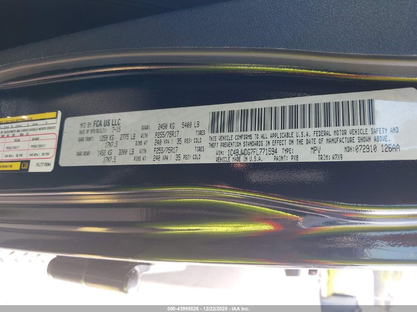 2015 Jeep Wrangler Unlimited Sport VIN: 1C4BJWDG7FL771594 Lot: 43995526