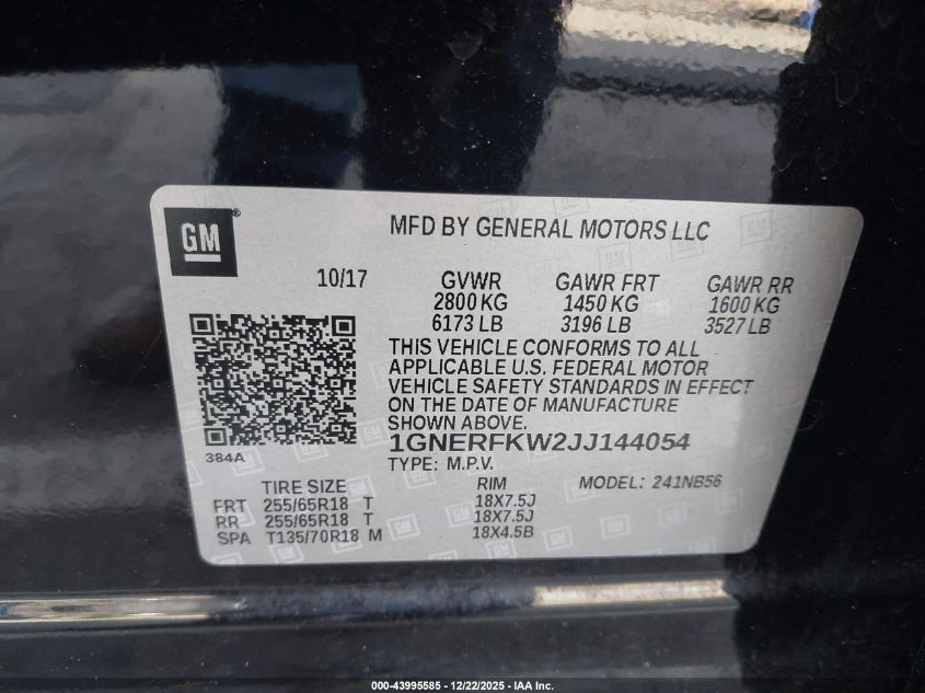 2018 Chevrolet Traverse Ls VIN: 1GNERFKW2JJ144054 Lot: 43995585